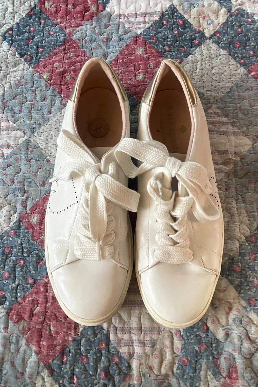 Kate Spade Angelise White Gold Leather Silhouette Sneakers Tennis Shoes Sz 8